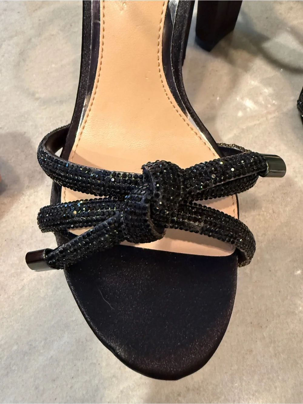 Jewel Badgley Mischka Black Satin Embellished Block Heel Sandals Size 5